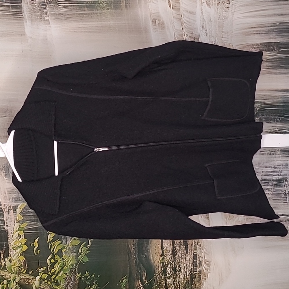 Womens classic wool long sleeve full zip up dressy black sweater